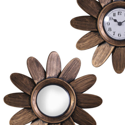 Set de Espejos y Reloj Decorativo Petalos Zinc 3 Piezas